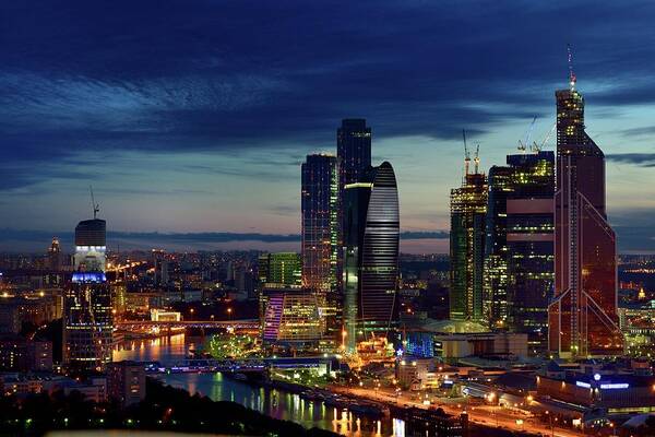 Moscow City At Sunset Poster by Vladimir Zakharov