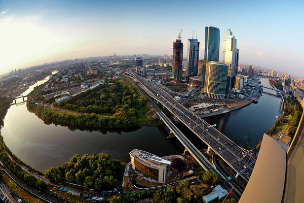 Moscow Skyline. Aerial View. Fisheye Poster by Mordolff