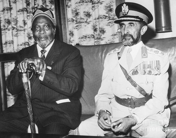 Jomo Kenyatta & Haile Selassie @ Airport Poster by Bettmann