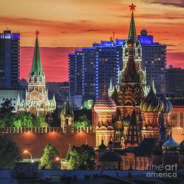 Moscow Kremlin And Arbat Street Poster by Sergey Alimov