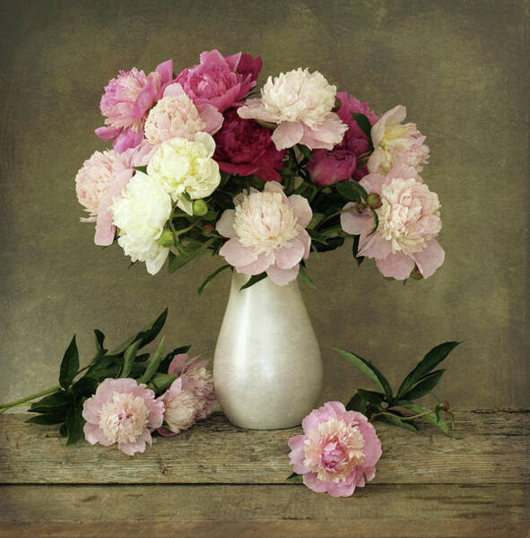 Peonies In Vase Poster by Sergey Ryumin