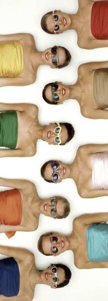 Wall Art - Photograph - A Row Of Models In Strapless Tops And Sunglasses by Richard Rutledge