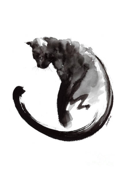 BLACK CAT YELLOW EYES LAZY SLEEPY BLACK FRAME FRAMED ART PRINT PICTURE B12X8794 