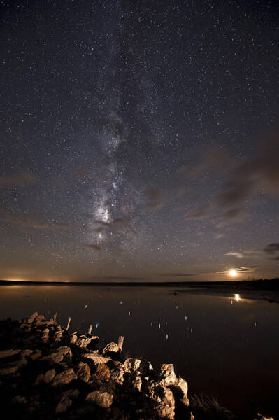 Milky Way And Moon Reflecting Art Print