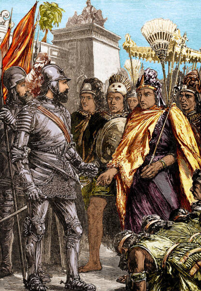 Reception Of Cortez By Montezuma, 1519 Art Print