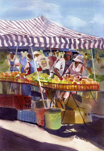Busy Farmer's Market Scene Art Print