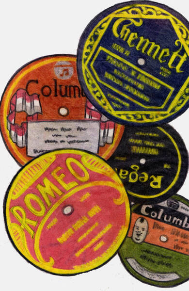 Vintage Wall Art featuring the drawing More Old Record Labels by Mel Thompson