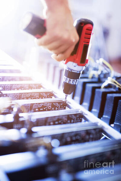 Assembling Bitcoin Mining Machines. Cryptocurrency Farm Art Print