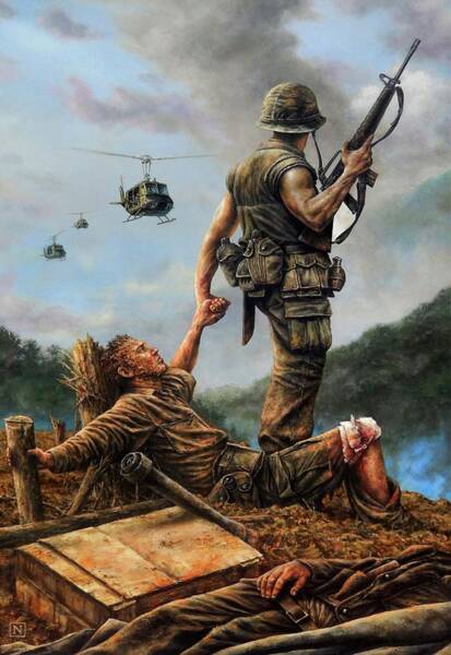 Wall Decor,Art Canvas Print Oil Painting Vietnam War battle jungle 16x24