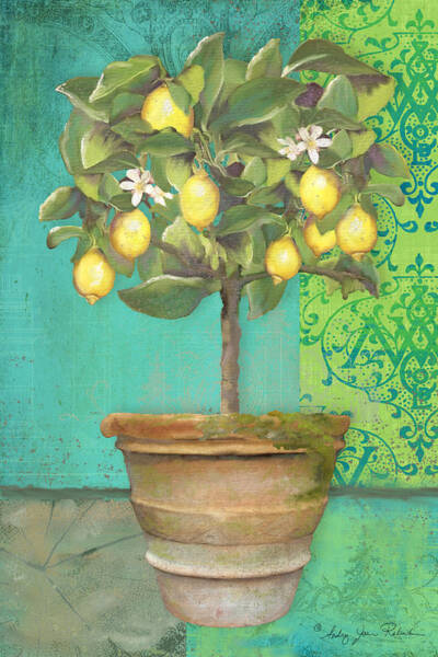 Tuscan Lemon Topiary - Damask Pattern 1 Art Print