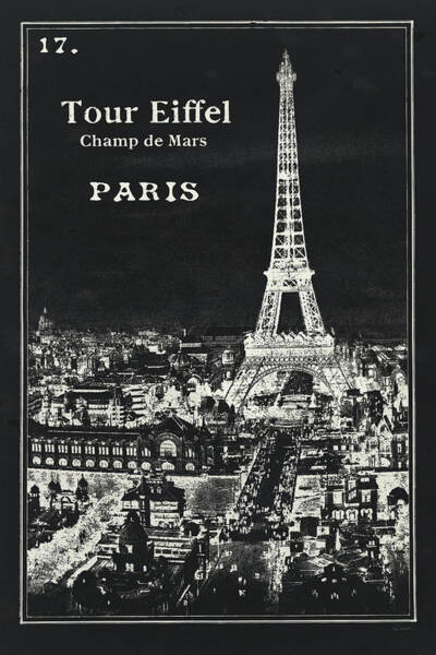 Wall Art - Painting - Black Blueprint Map Eiffel Tower by Sue Schlabach