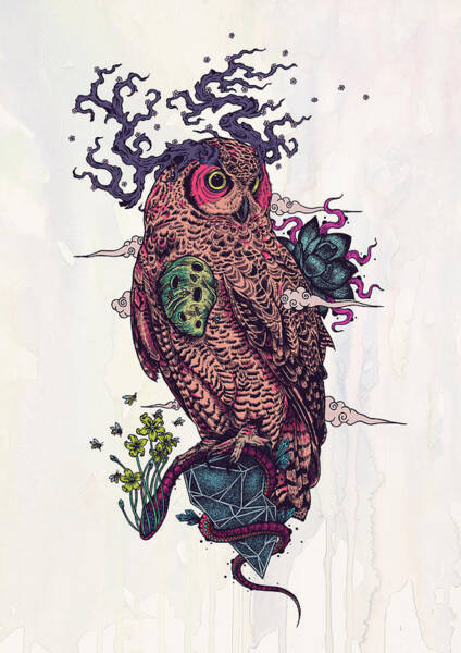 Cyberpunk Wisdom Owl A Futuristic Orange and Black Tattoo Design  1MM  Tattoo Studio