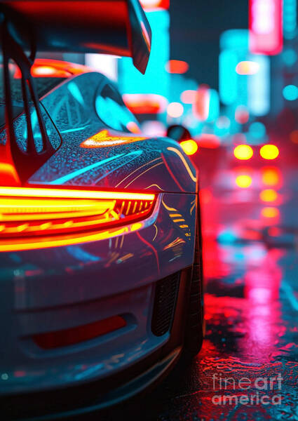 Wall Art - Drawing - Back view of Porsche 911 Gt3 Rs Car by Clark Leffler