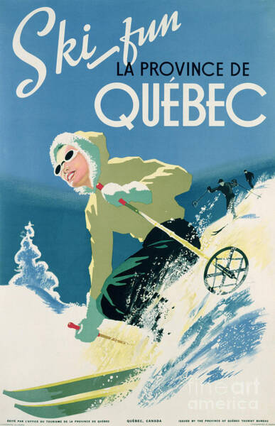 Wall Art - Drawing - Poster advertising skiing holidays in the province of Quebec by Canadian School