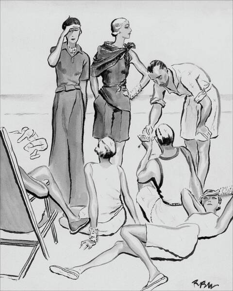Wall Art - Digital Art - A Group Of Young People On The Lido Beach by Rene Bouet-Willaumez