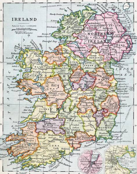 Wall Art - Painting - Irish Free State and Northern Ireland from Bacon s Excelsior Atlas of the World by English School