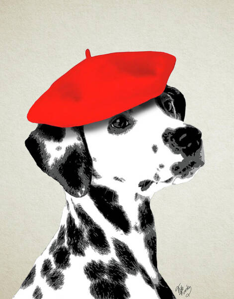 Wall Art - Painting - Dalmatian With Red Beret #1 by Fab Funky