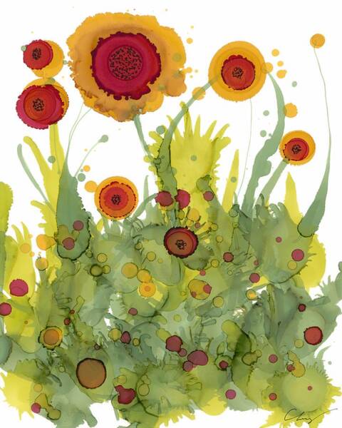 Abstract Wall Art featuring the painting Poppy Whimsy II #2 by Cheryl Baynes