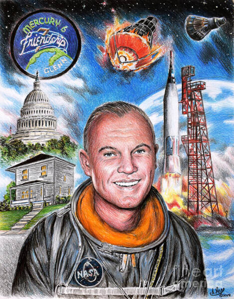 Politician Wall Art featuring the drawing John Glenn by Andrew Read