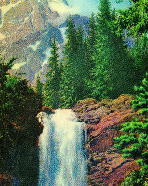 5956.Mountain valley with waterfall.beautiful day.POSTER.Home Office art 