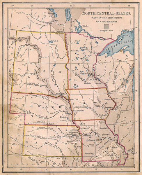 Wall Art - Photograph - Old, Color Map Of North Central United by Ideabug