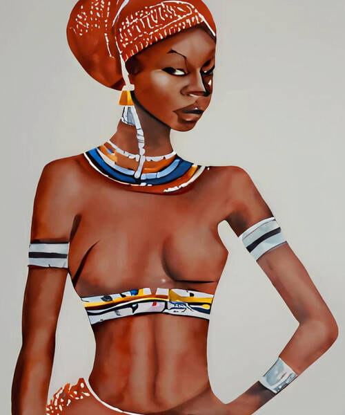 Wall Art - Painting - Primitive African Woman by Mounir Khalfouf