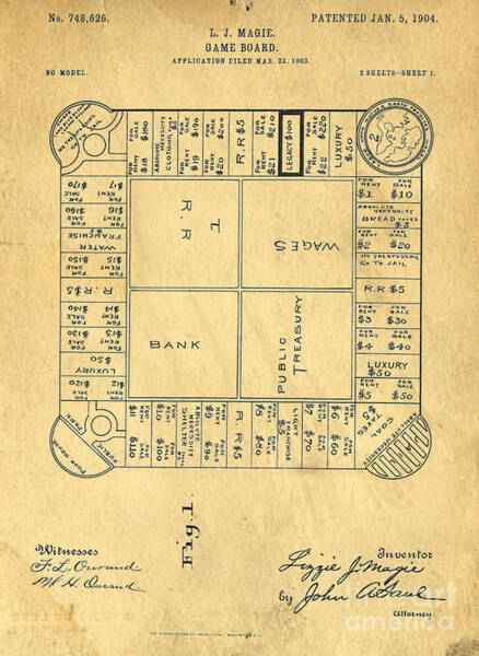 Early Version Of Monopoly Board Game Patent Art Print