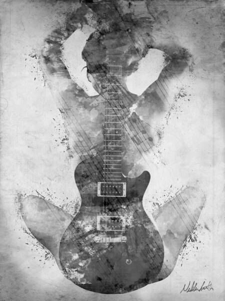 Wall Art - Digital Art - Guitar Siren in Black and White by Nikki Smith