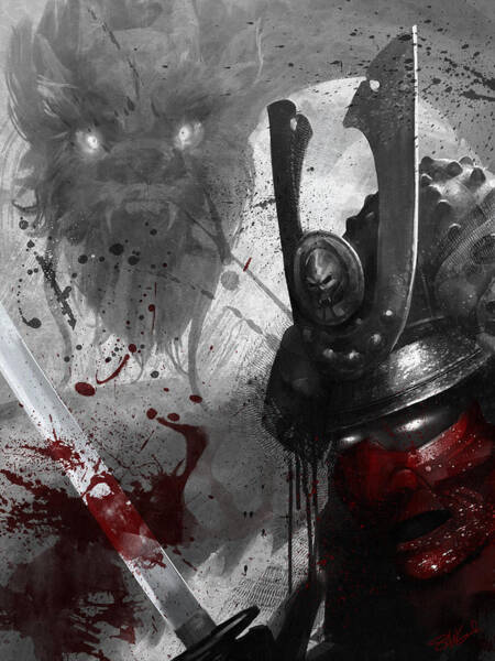 Samurai and Ghostly Dragon Art Print