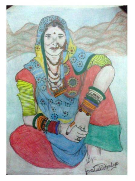 how to draw Rajasthani panihari drawing  panihaari drawing  Indian lady  drawing  YouTube