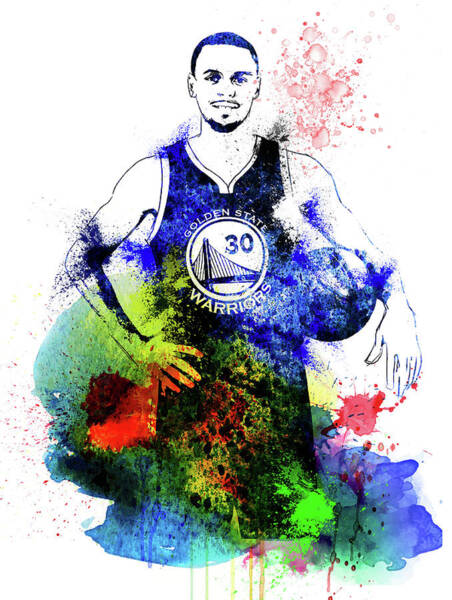 Stephen Curry Golden State Warriors Watercolor Strokes Pixel Art 200 T-Shirt  by Joe Hamilton - Pixels