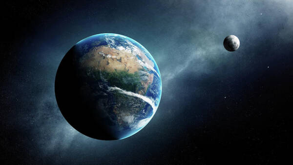Earth and Moon in Space Art Print