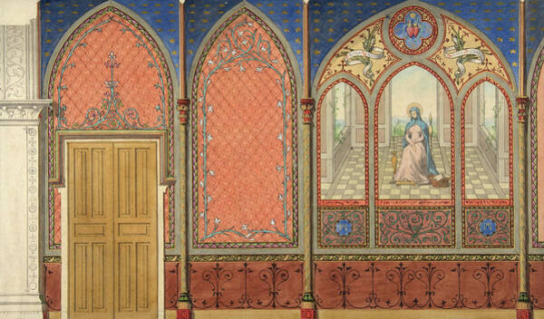 Elevation Of A Church Or Chapel With Designs For Ornament And A Painted Triptych Of The Virgin Mary. Art Print