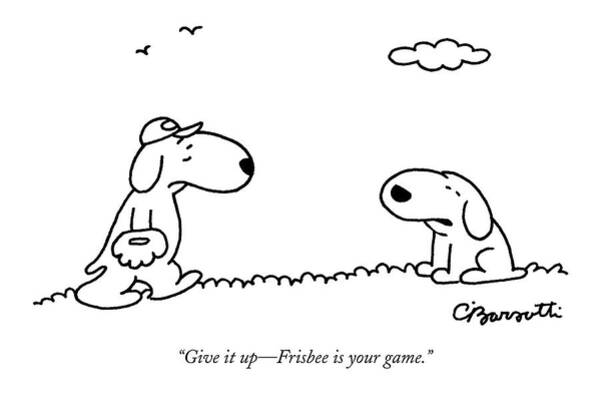 Wall Art - Drawing - A Dog Talks To Another Dog Wearing Baseball Gear by Charles Barsotti
