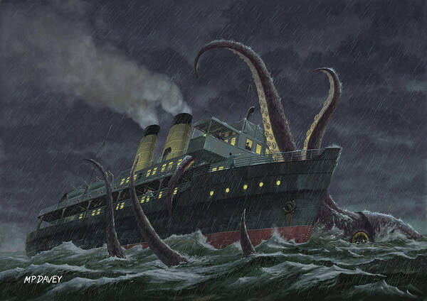 Attack Of Giant Squid Art Print
