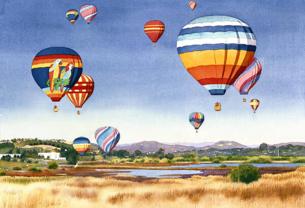 Wall Art - Painting - Balloons over San Elijo Lagoon Encinitas by Mary Helmreich