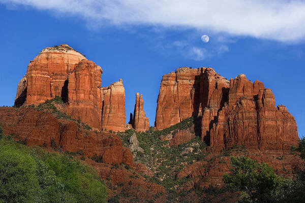 Cathedral Rock Moon Rise Color Art Print