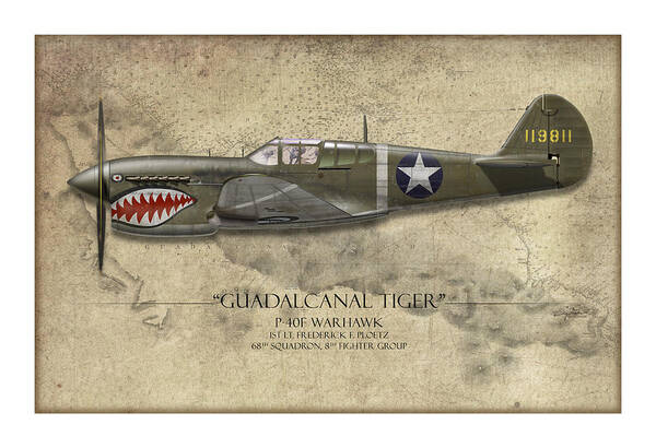 Wall Art - Painting - Guadalcanal Tiger P-40 Warhawk - Map Background by Craig Tinder