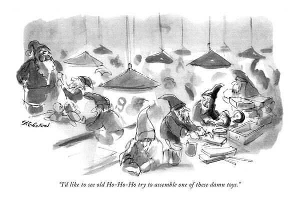 Professional Wall Art featuring the drawing I'd Like To See Old Ho-ho-ho Try To Assemble One by James Stevenson