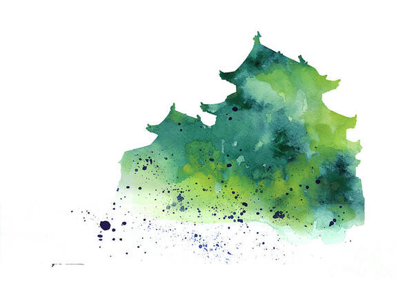Japanese Castle Silhouette Watercolor Wall Art