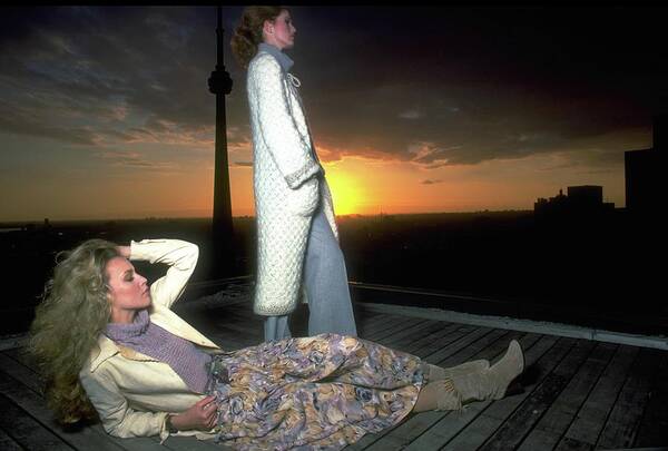 Wall Art - Photograph - Models On A Roof At Sunset by Albert Watson