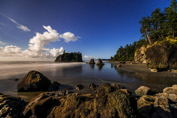 Ocean Rocks Under a Starry Sky Art Print