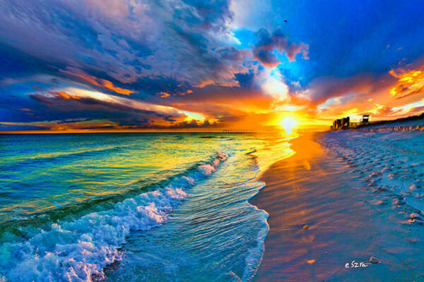 Wall Art - Photograph - Pensacola Florida-Beach Waves-Sun Burst Shoreline by Eszra Tanner