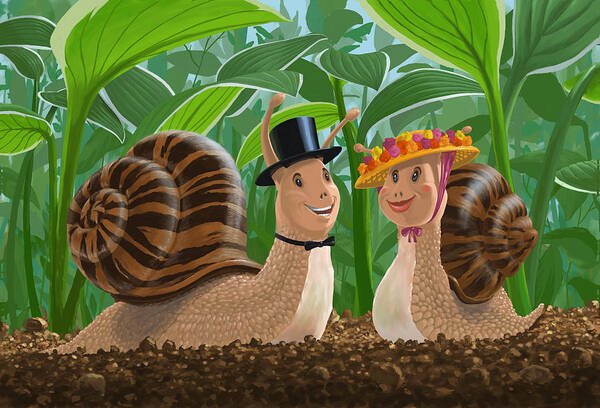 Romantic Snails On A Date Art Print