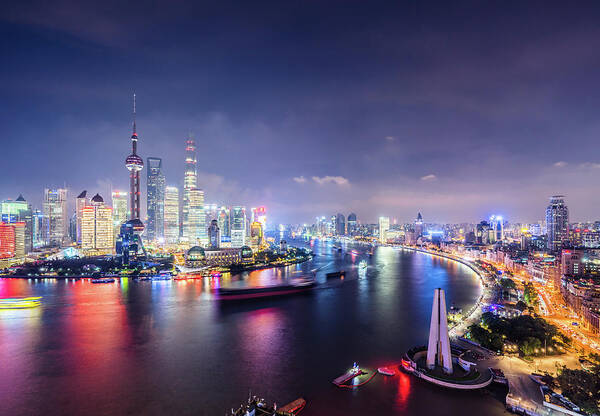 Wall Art - Photograph - Shanghai Skyline At Night by Yongyuan Dai