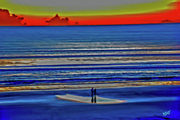 Beach Walking At Sunrise Art Print