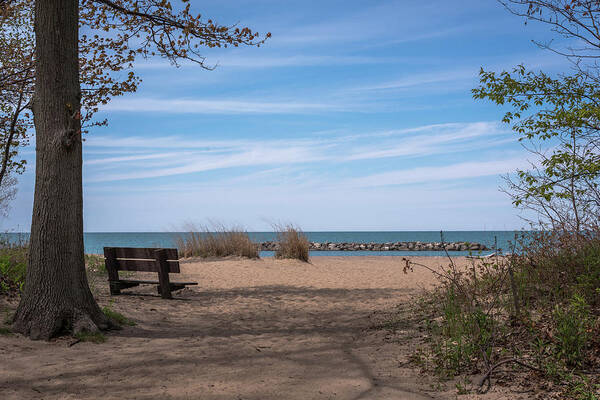 Presque Isle Beach Bench Lake Erie Pa Art Print