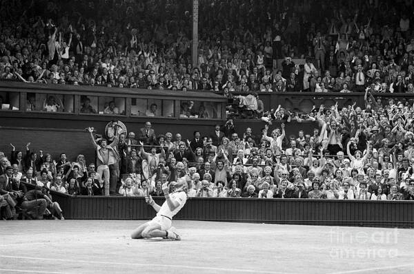 Wall Art - Photograph - Bjorn Borg Kneeling In Stadium After Win by Bettmann