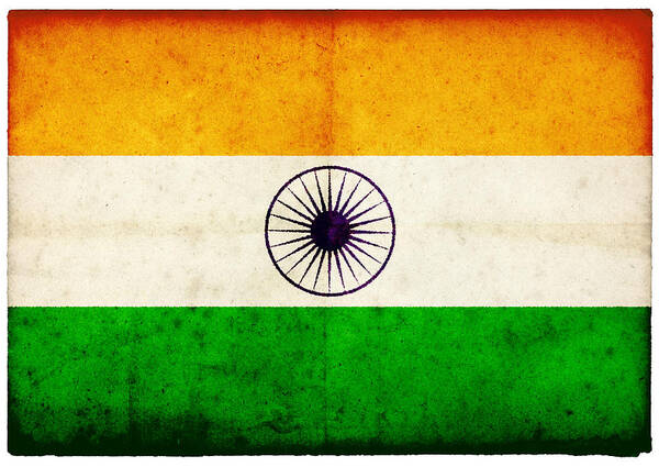 Grunge Indian Flag On Rough Edged Old Art Print