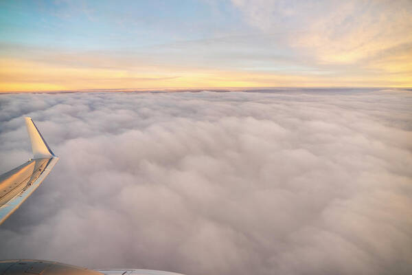 View From Airplane By Sunrise Over The Clouds In Valencia Art Print